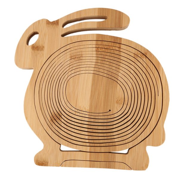 Wooden Collapsible Bunny Shape Basket Kitchen Fruits - Image 2