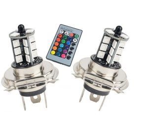 Car RGB Wedge Lamp with Remote Controller Flash Strobe H1/H7