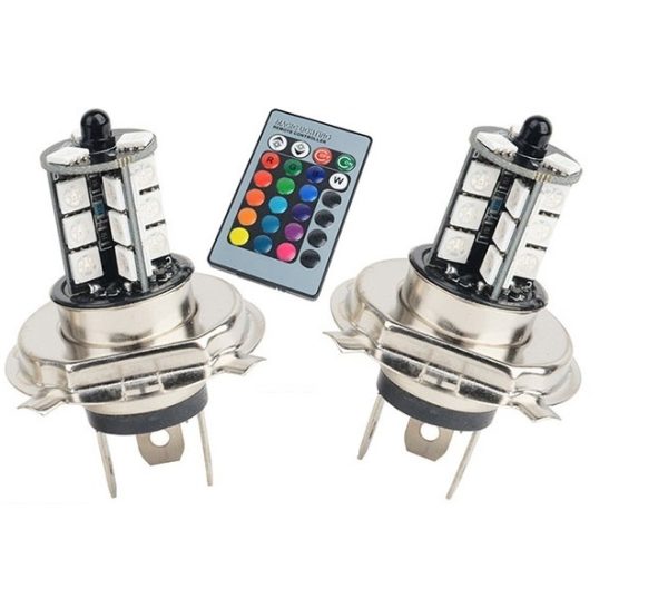 Car RGB Wedge Lamp with Remote Controller Flash Strobe H1/H7