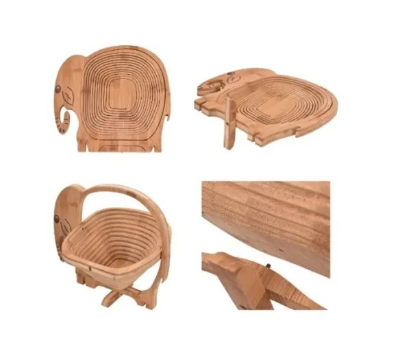 Wooden Collapsible Elephant Shape Basket Kitchen Fruits - Image 3