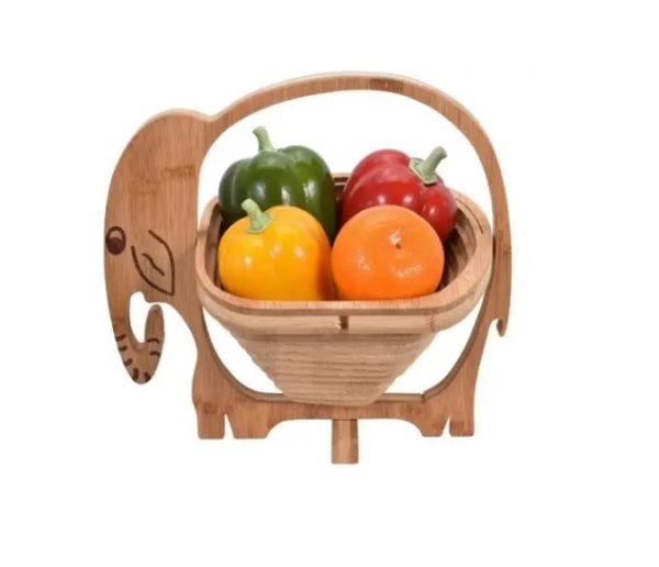 Wooden Collapsible Elephant Shape Basket Kitchen Fruits - Image 2