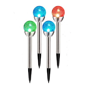 Cracked Glass Ball Solar Powered Spike Light RGB 4pcs