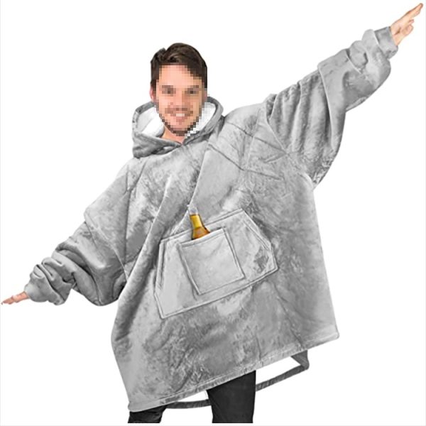 Huggle Hoodie, Ultra Plush Blanket (Gray) - Image 3
