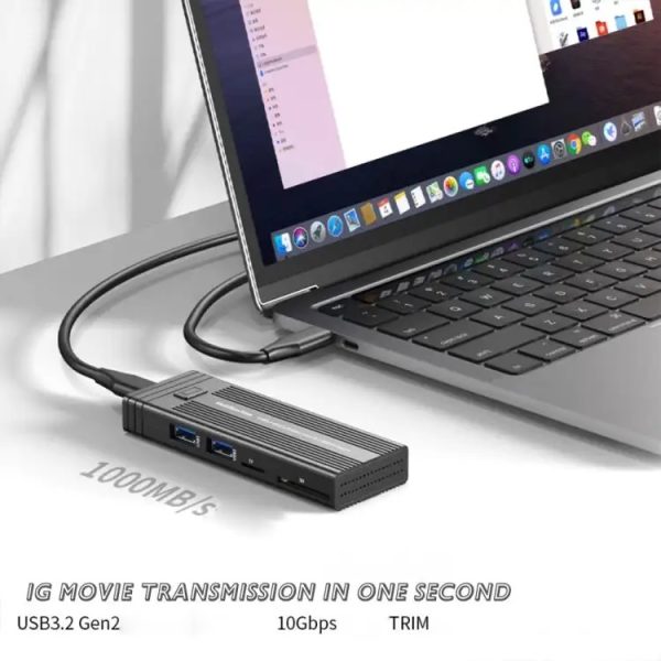 M.2 NVME SATA SSD Enclosure Adapter With 4 In 1 Hub USB 3.2 Gen 2 10Gbps - Image 6