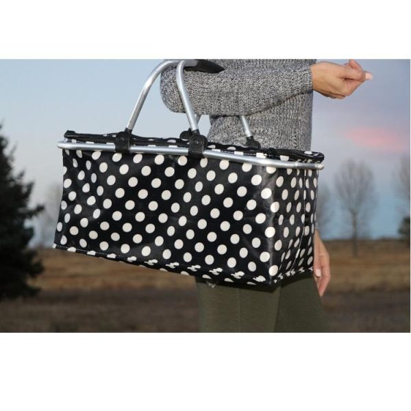 Foldable Poppy Black/ White Polka Dots Insulated Picnic Basket - Black - Image 2