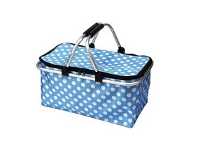 Foldable Poppy Black/ White Polka Dots Insulated Picnic Basket - Blue
