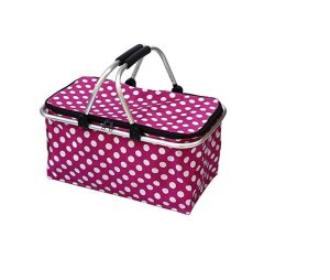 Foldable Poppy Black/ White Polka Dots Insulated Picnic Basket - Red