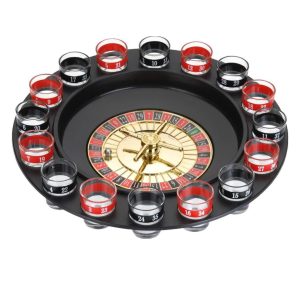 Roulette drinking table with 16 shot glasses