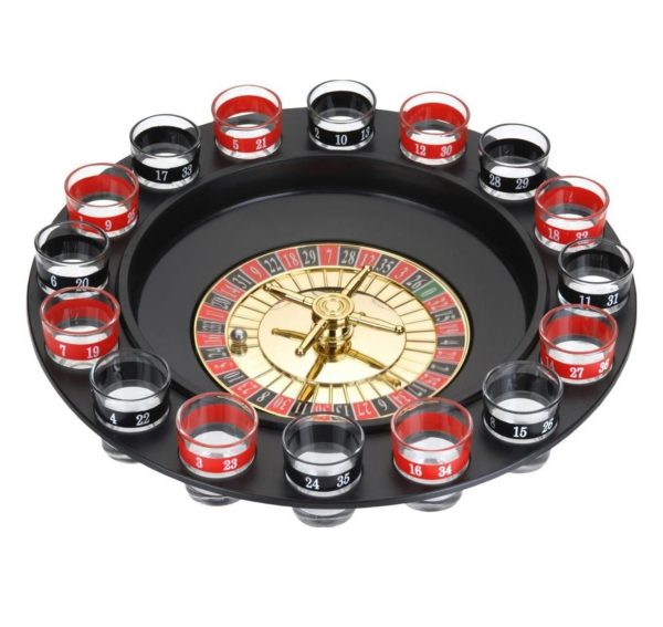 Roulette drinking table with 16 shot glasses