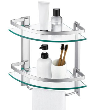 Ashcomonline Bathroom Shelf Aluminium, Glass Rack Shelf For Bathroom